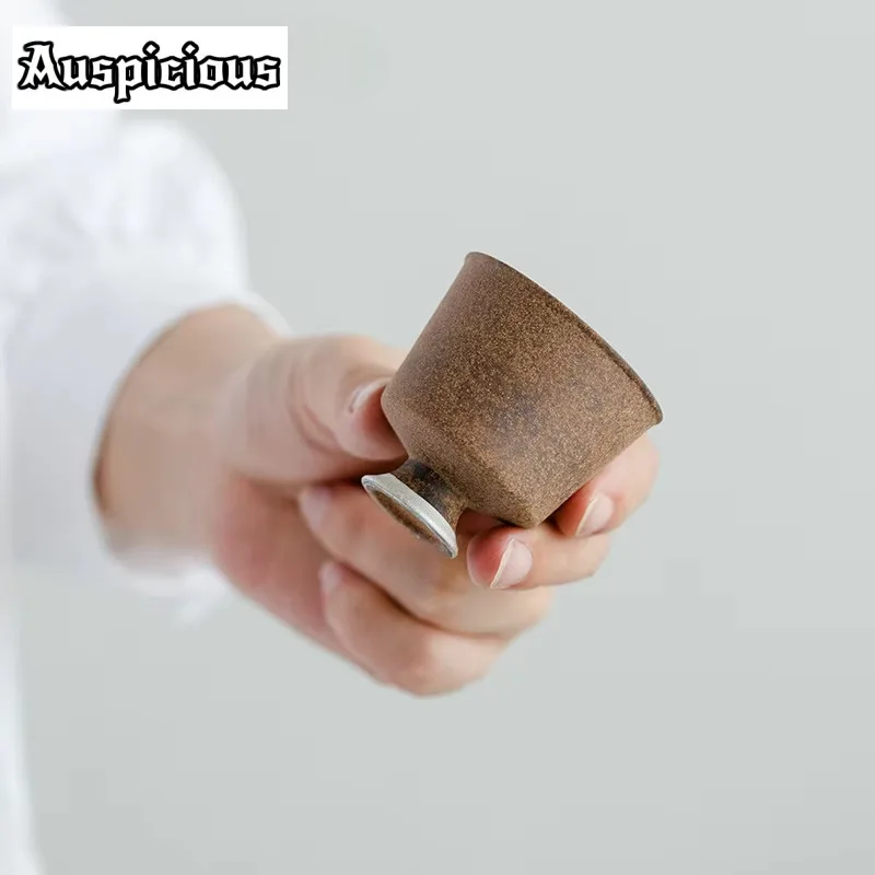 2 قطعة/مجموعة ريترو قديم روك كلاي الشاي النقي اليدوية تتبع الفضة السيراميك كوب صغير عالية القدم ماستر كأس السلطانية تذوق الشاي القدح 35 مللي