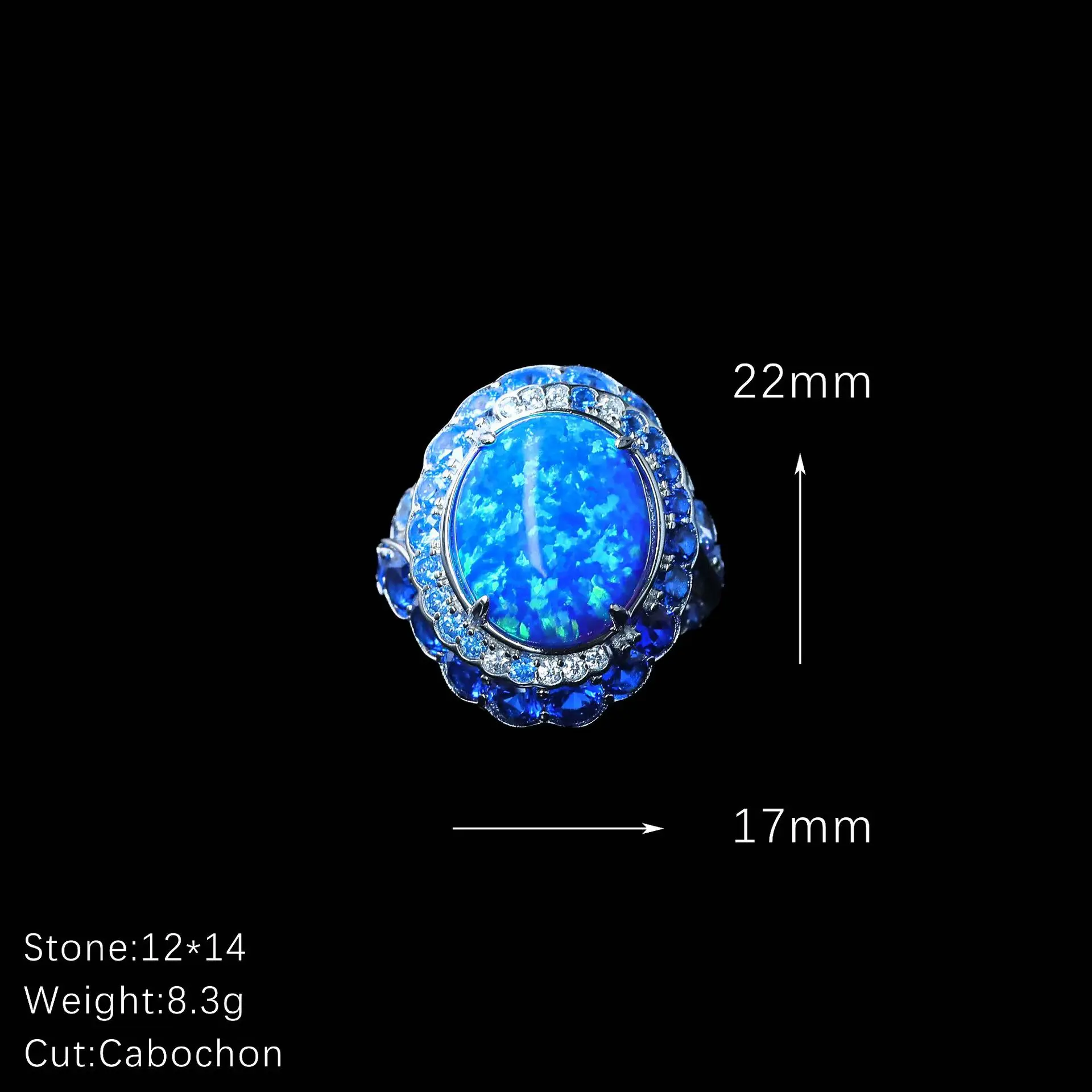New S925 silver ring with high carbon diamond, blue-green surface, blue diamond surround, versatile girls' ring, wedding jewelry