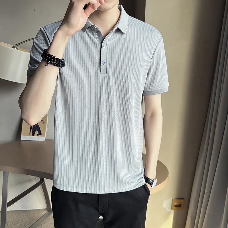 2026 Summer New Design Men's Silk Fabrics Short-Sleeved T-Shirt Polo Shirt