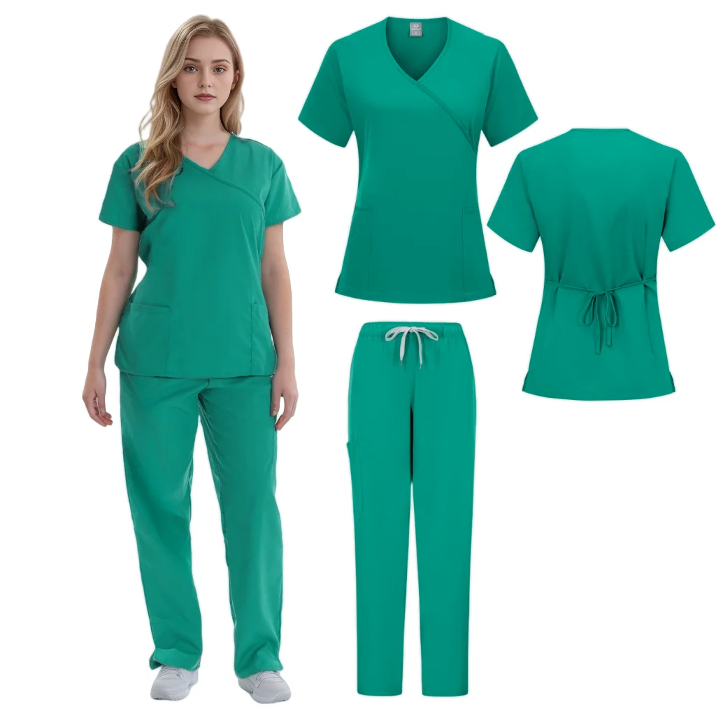 Enfermeira Scrubs Uniformes Conjuntos para Mulheres, Spandex, Rayon Spa Uniforme, Médico Scrubs, Médico Blusa Terno