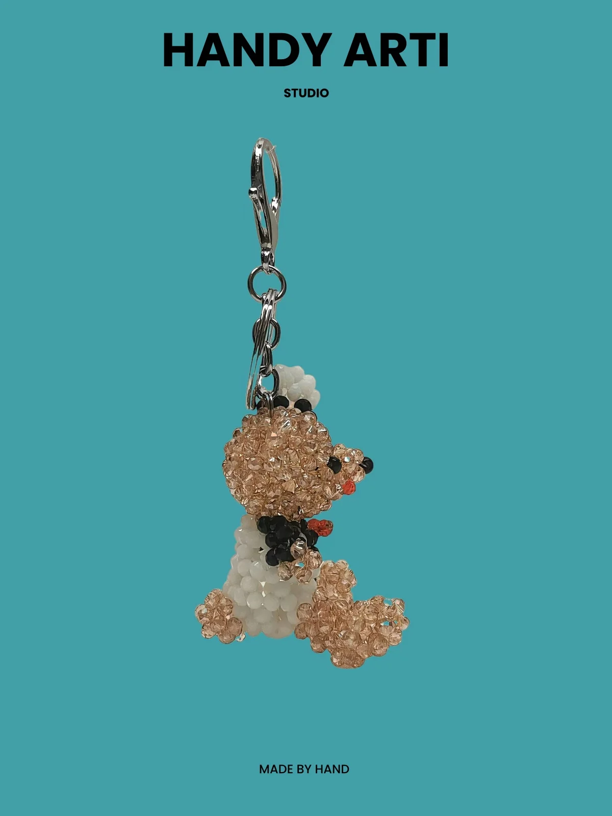 HANDY ARTI Handmade Crystal Beads Cute Teddy Bear Key Chains Couple Bag Pendant Metal Key Ring For Boy Girl Friend Birthday Gift