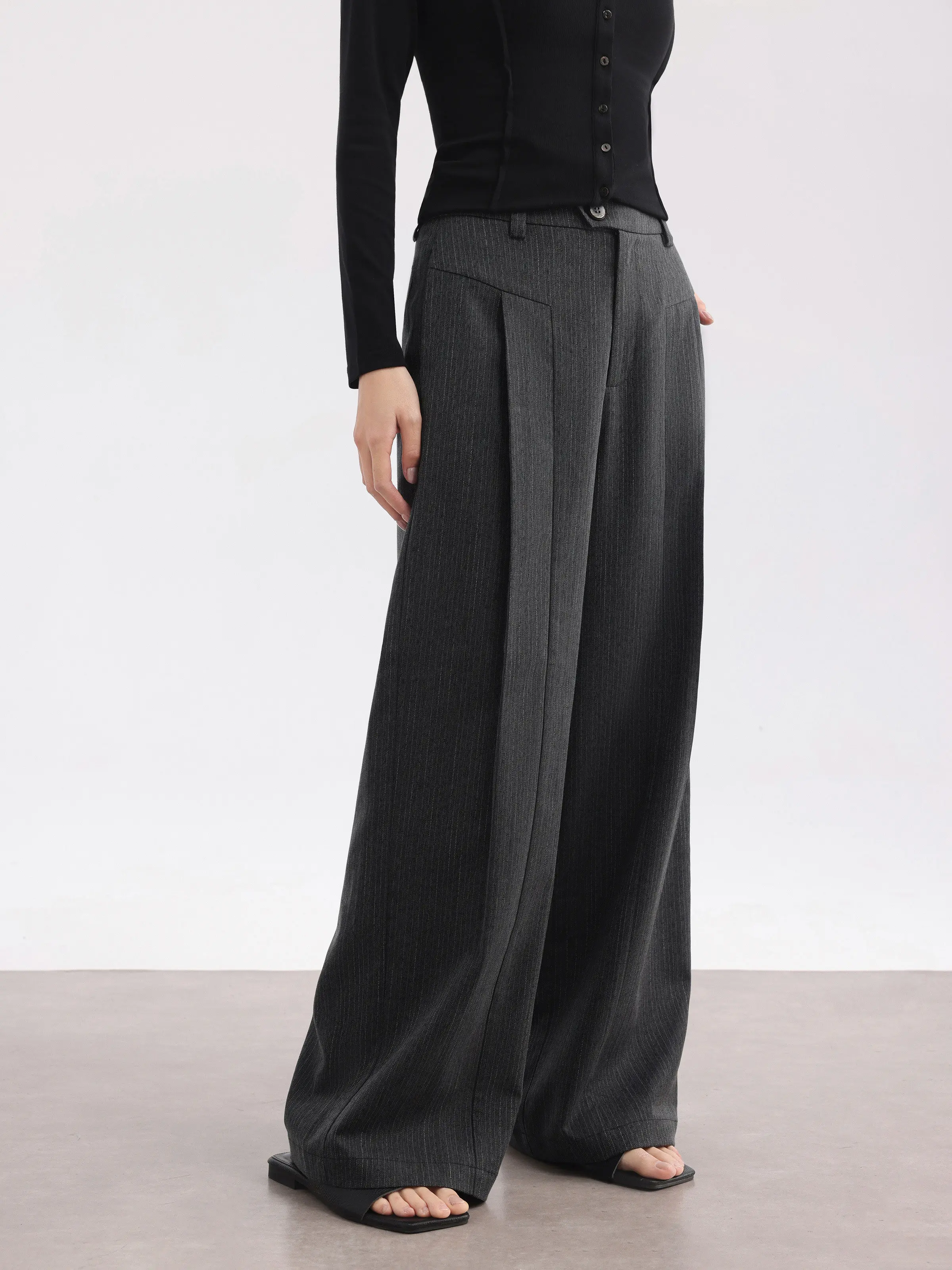 Pantalones de pierna ancha a rayas Vintage para mujer, pantalones drapeados de cintura alta, holgados y relajados, estilo informal para ir al trabajo en el día a día para oficina