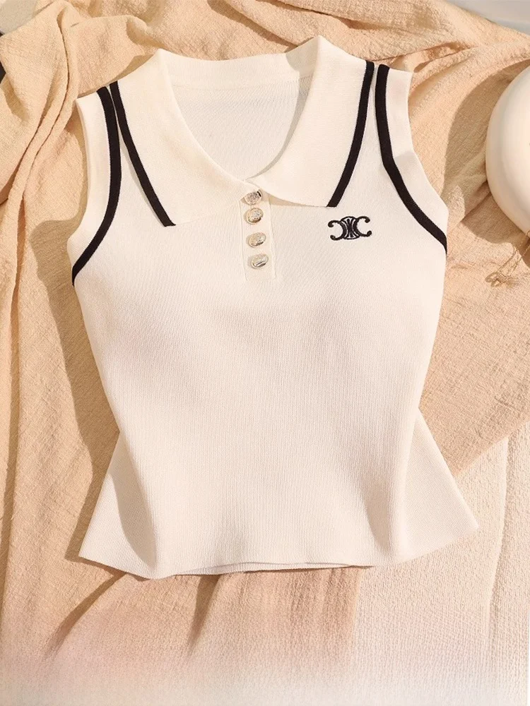 

Anti-Aging Ne plus Size Knitted Vest Women's Base Layer Design Sense Svel Tank Top Summer Outerwear Breathable
