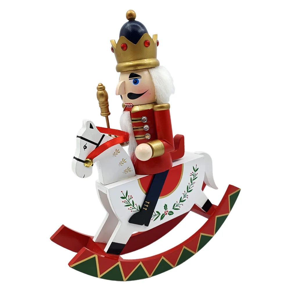 

Traditional Painted Wooden Nutcracker Soldier Rocking Horse Christmas Ornaments Festive Home Office Decor Gift