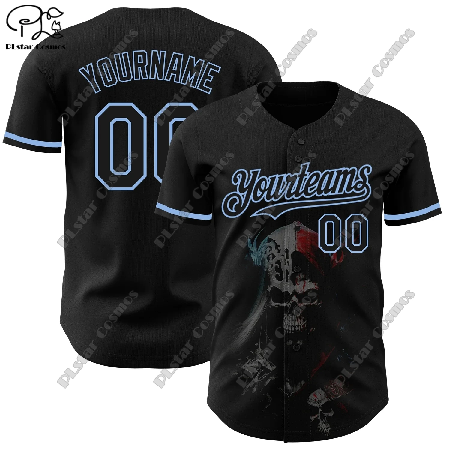 PLSTAR COSMOS Customized name 3D printing black skull fashion design genuine brand new casual baseball jacket