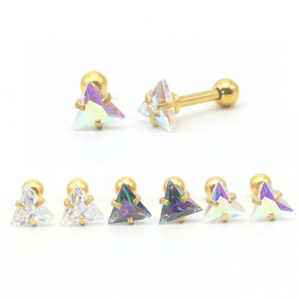 Stud Earrings 316l Stianless Steel AAA Zircon Round Needle Brief Jewelry For Choose No Allergy