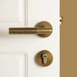 DOOROOM Luxury Door Lock Brass Hammered Polished Bedroom Door Handle Indoor Hidden Single Lock Interior Bathroom Wood Door Lever