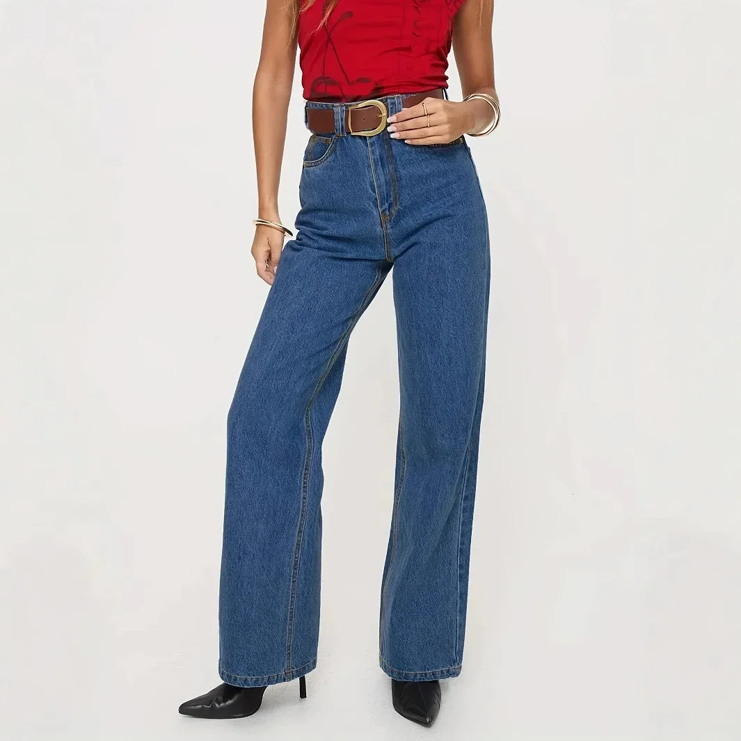 

Jeans Women Vintage Straight Pants High Waist Washed Distressed Button Pockets 2025 Streetwear Mom Y2k Basis Denims Trousers