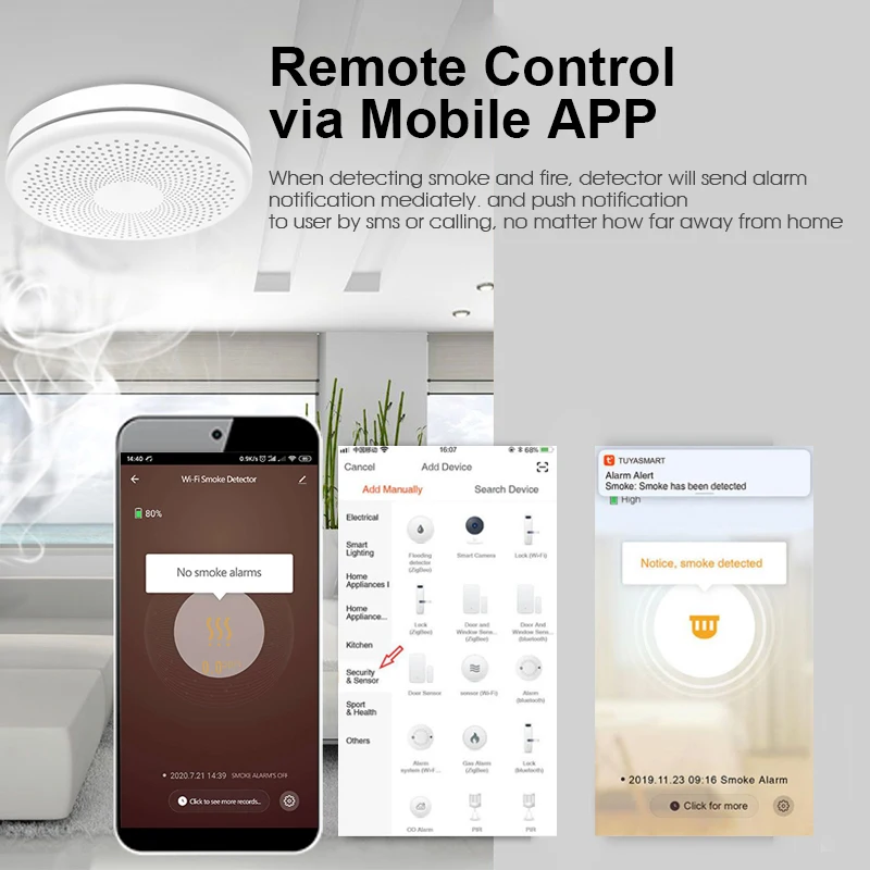 Tuya WiFi Smart Rook- en koolmonoxidemelder Alarmsensor Smart Life Control Smart Home Spraakondersteuning Alexa Google Home