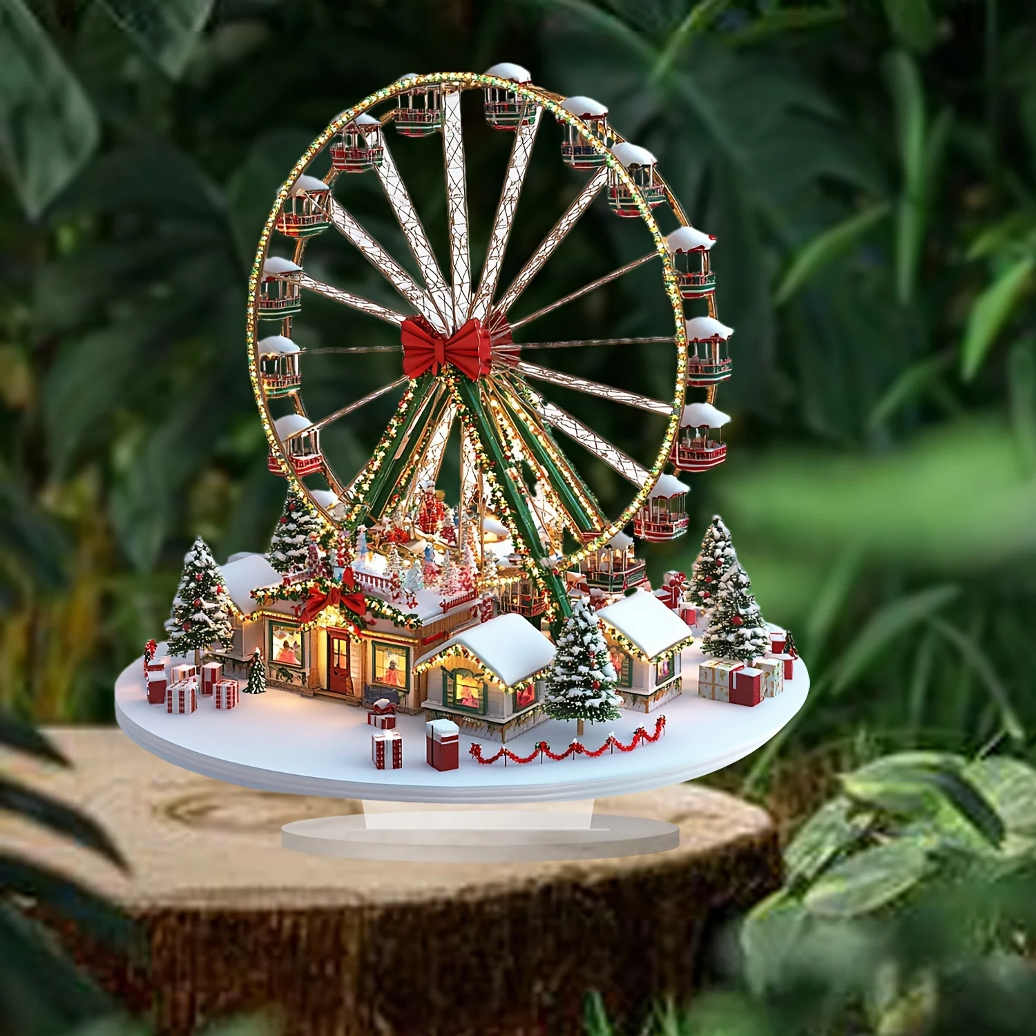 1 Bohemian Style Acrylic Christmas Village Ferris Wheel Multifunctional Desktop Display, Snow House Scene, 2D High-Definition