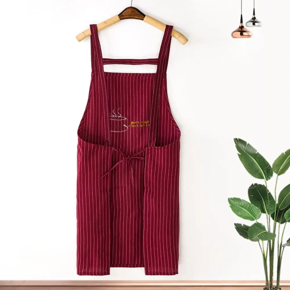 Fashionable Simple Stripe Cotton Sleeveless Kitchen Watching Cooking Anti oil Women Overall Apron