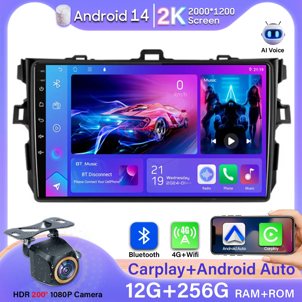 

Android 14 Auto For Toyota Corolla 2006 2007-2013 Carplay Car Monitor Car Radio Multimedia Player Stereo No 2din 4G Wifi DVD BT