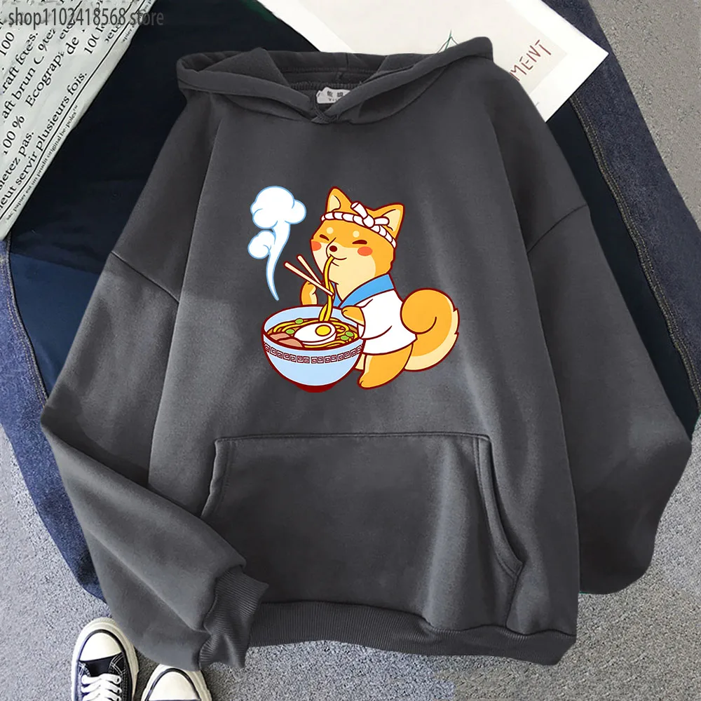 

Толстовки с капюшоном Ramen Shiba, мужская толстовка с рисунком мультфильма, повседневный пуловер с длинными рукавами и кавайной собакой, эстетичная зимняя одежда, женские пальто
