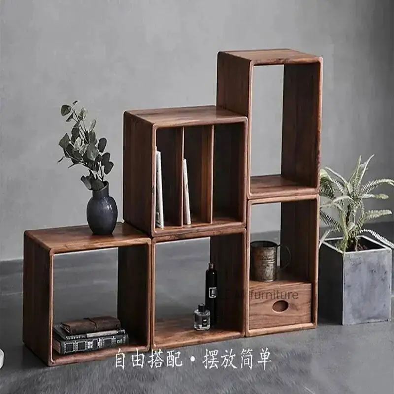 Shelf Creative Japanese Corner Bookcase for Room Small Combination Display Unique Bookcases Solid Wood Rounded for Coffee Shop