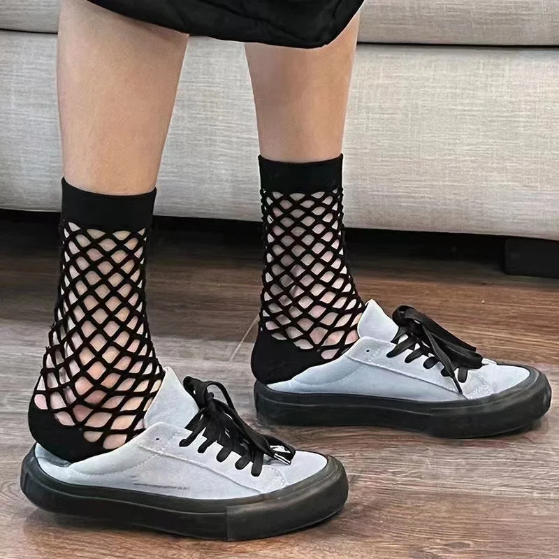 Women Girls Summer New Hollow Breathable Fishnet Sock Ankle High Socks Mesh Lace Fish Net Short Socks