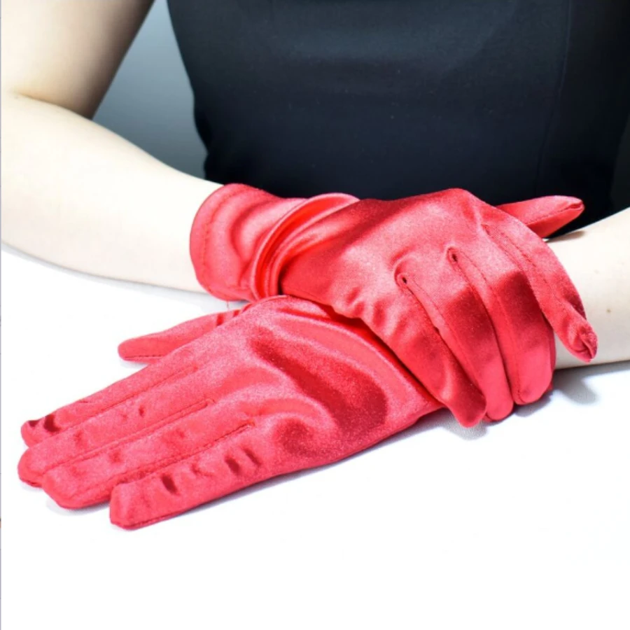 Short satin evening gown etiquette gloves Light Lycra ball performance gloves Stretch color Ding wedding gloves