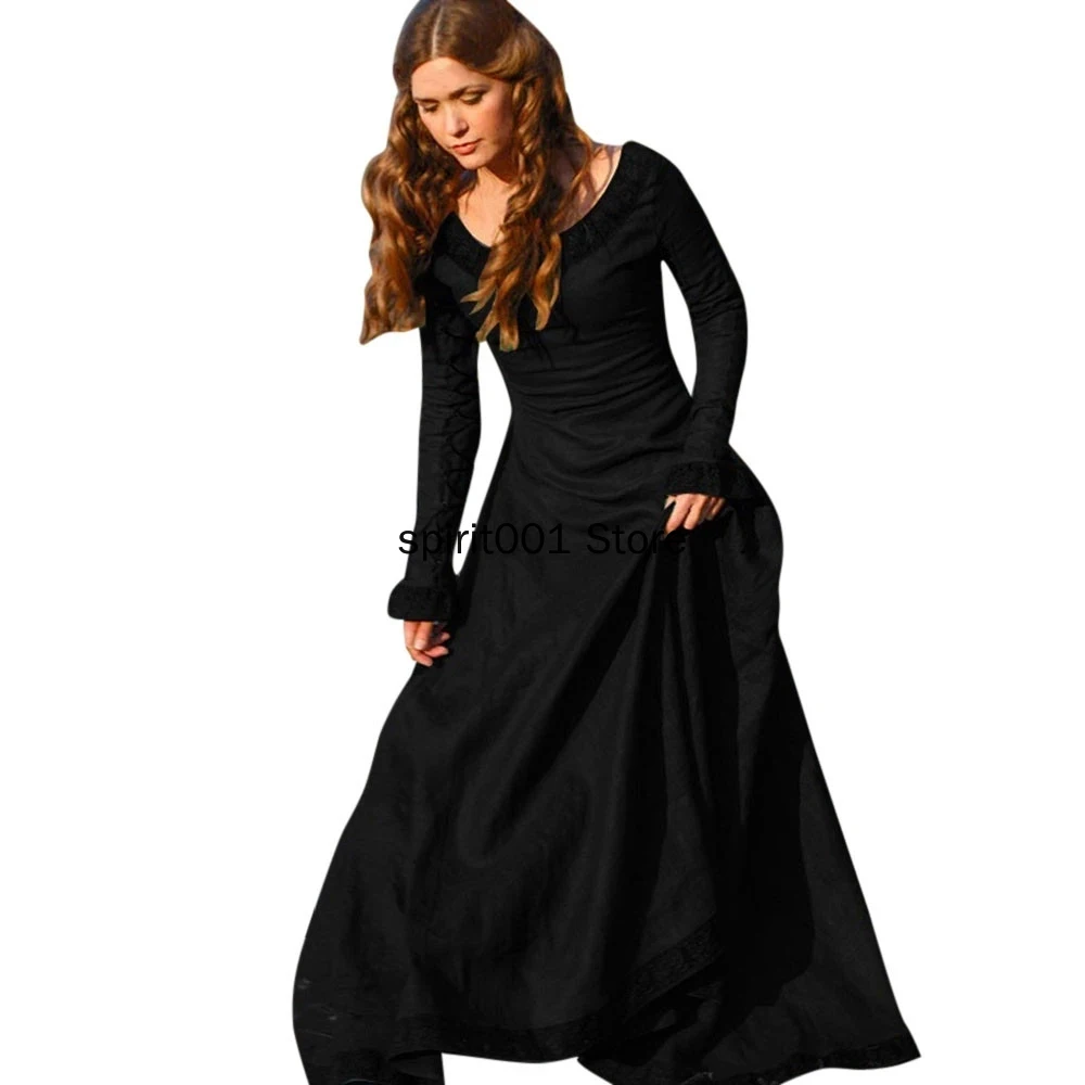 Vestido largo de lujo Vintage Medieval con cuello redondo para mujer, disfraz de princesa renacentista, gótico, largo hasta el suelo