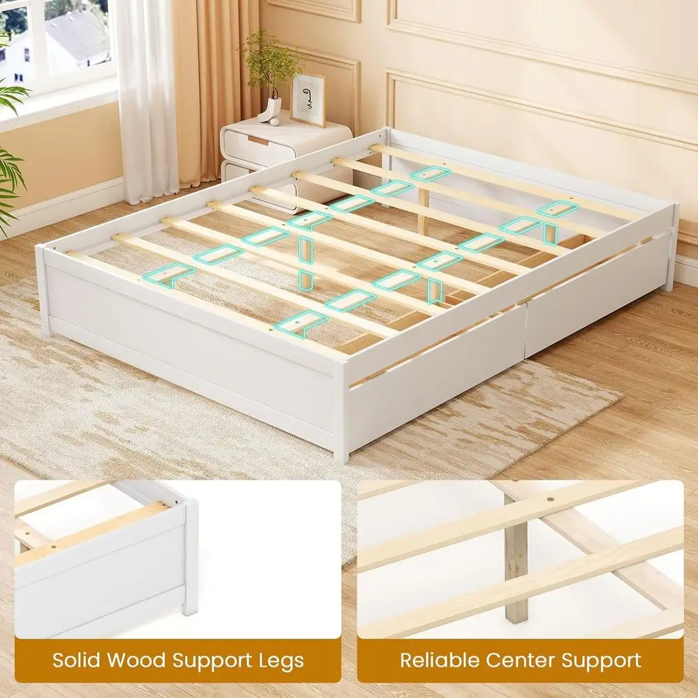 White Queen Size Solid Wood Platform Bed with 2 Storage Drawers and Slats Support, Heavy Duty Daybed for Teens and Adults, No Bo - view 6