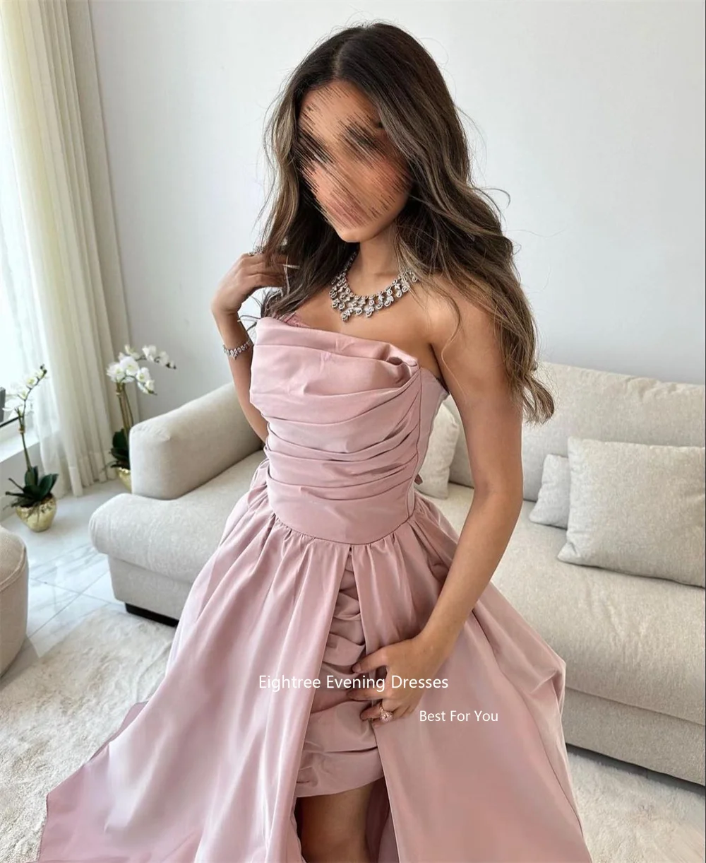 فساتين سهرة وردية بدون حمالات بشق عالي طويل من Eightree فساتين حفلات Vestidos De Noche 2023 Abendkleider Dubai