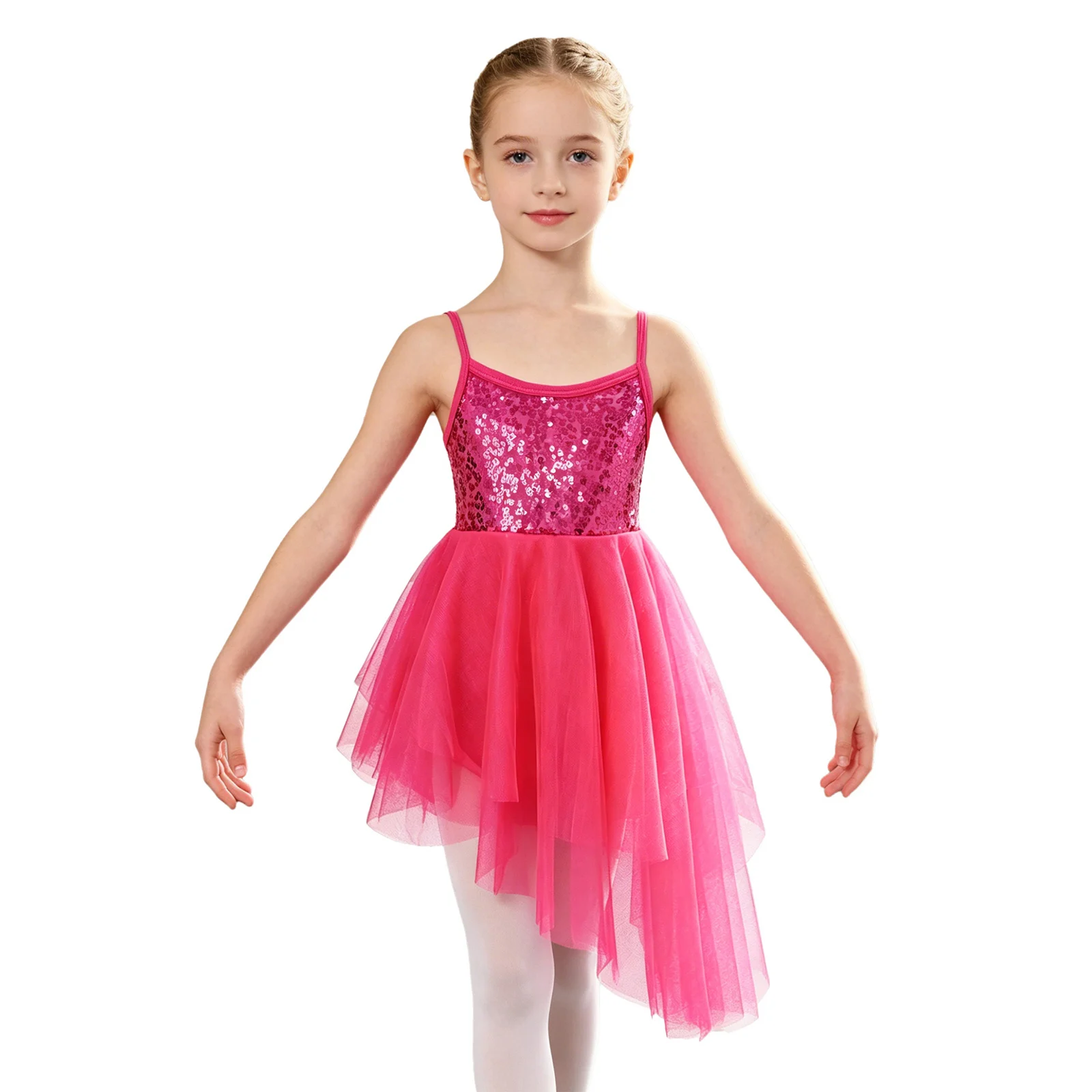 

Kids Girls Sequins Ballet Tulle Dance Performance Dress Gymnastics Leotard Artistic Figure Skating Ballerina Fairy Party Costume