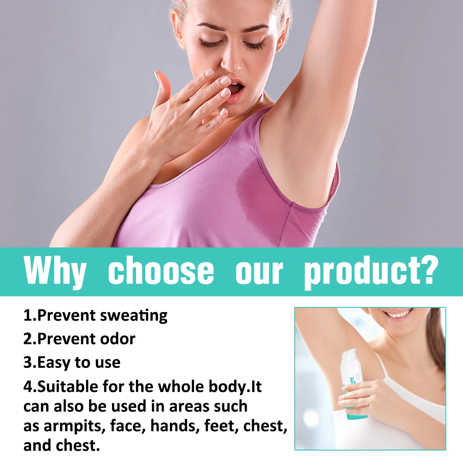 

LUNOON 50ml Whole Body Antiperspirant Lotion Control Sweating on Hands Feet Face & Body Against OdorLong-Lasting Dryness
