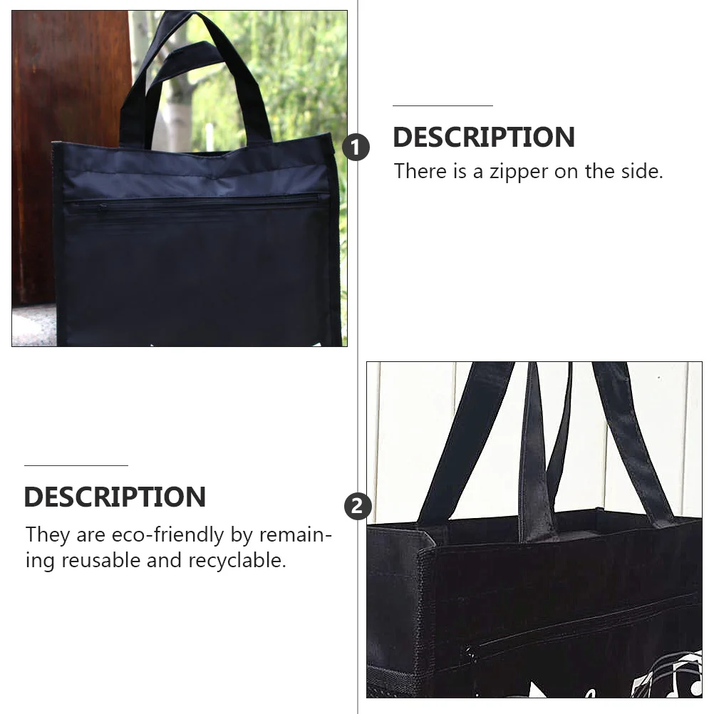 

1 pc Musical Notation Non-Woven Fabric Tote Reusable Shopping With Zipper For Travel Picnic Beach School Printing Shoulder Bag