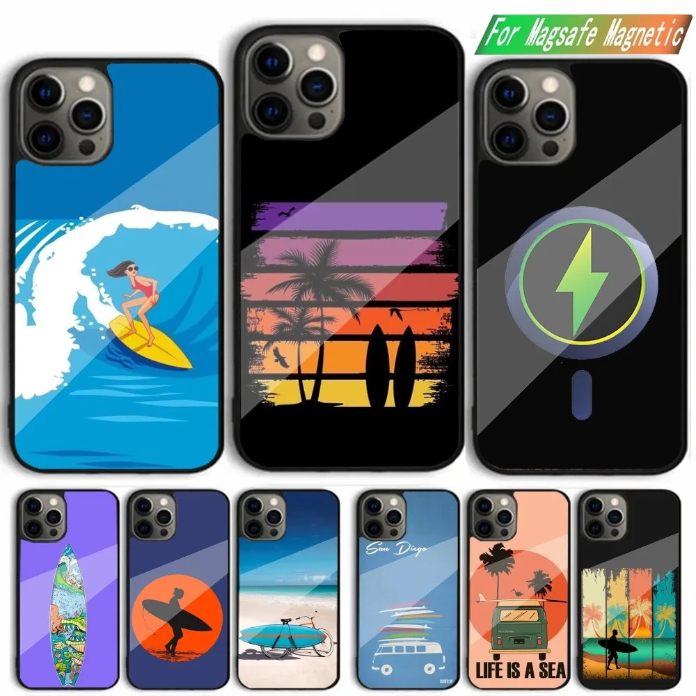 Surfboard Sea Phone Case For iPhone 15,14,13,12,11,Plus,Pro,Max Mini Magsafe Magnetic Wireless Charging