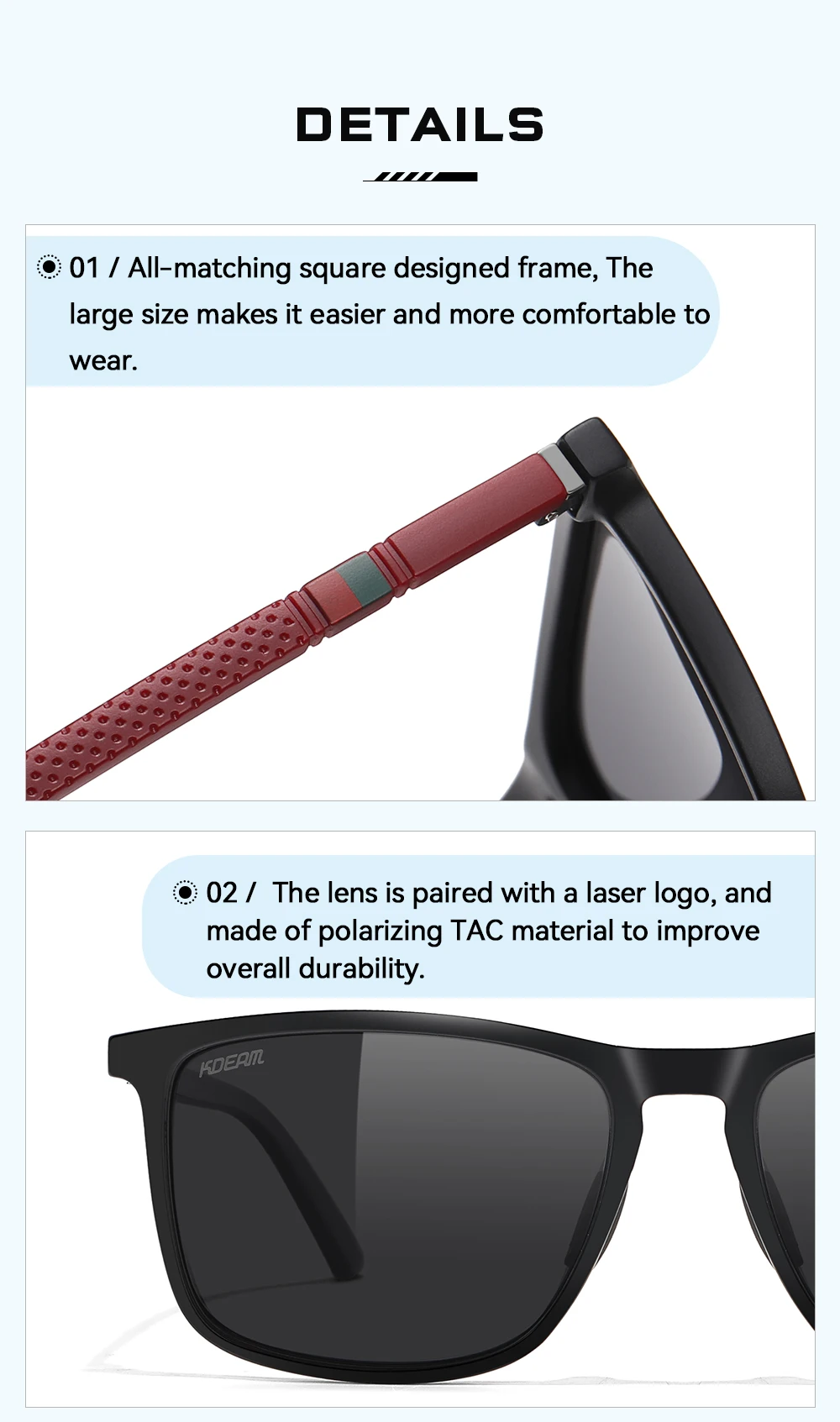 KDEAM 6,18 Zoll Rahmenbreite Extra große polarisierte Sonnenbrille für Männer Frauen Photochrome Sonnenbrille übergroß mit Etui – Detail 8