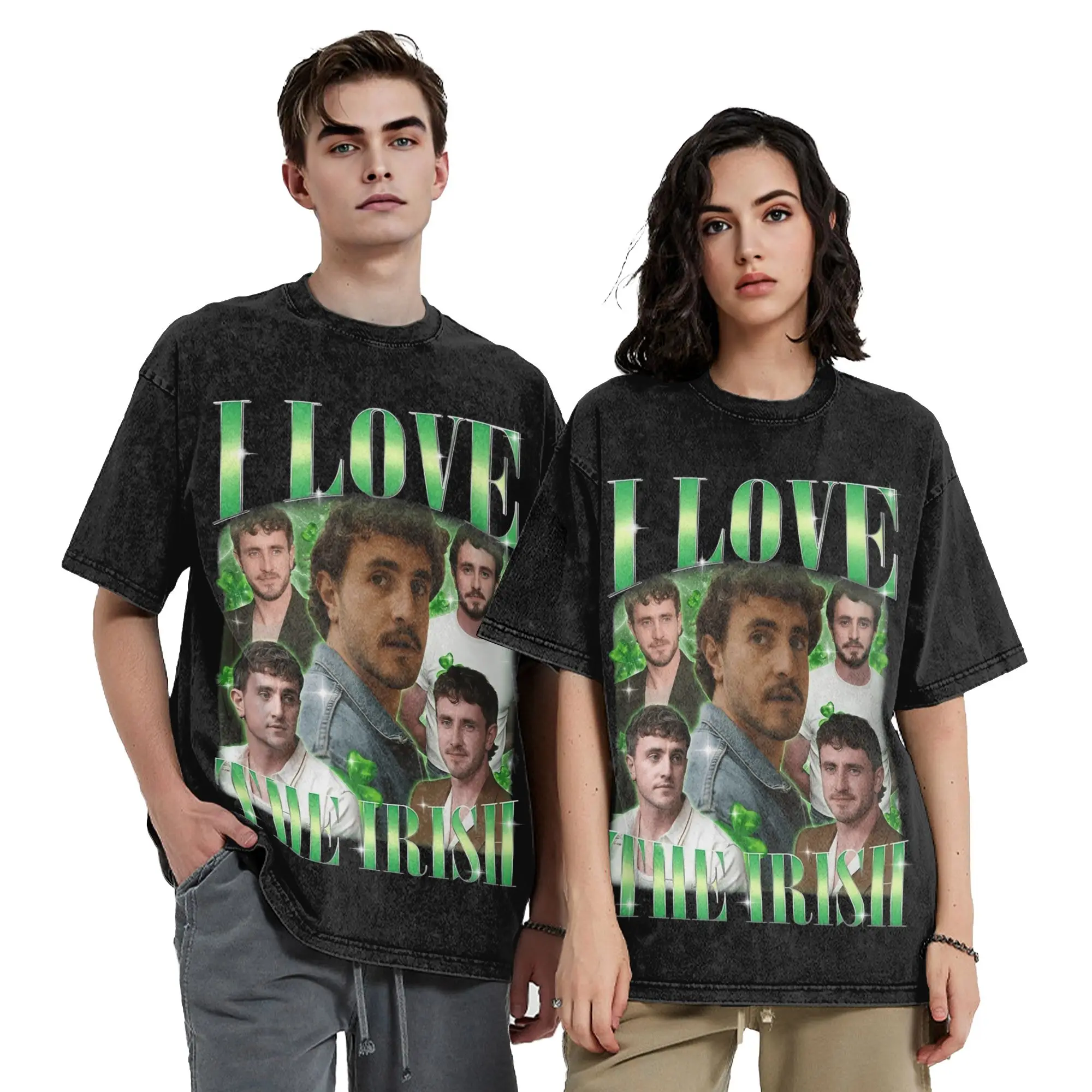 Washed T Shirt I love The Irish Paul Mescal Patrick's day Hip Hop T-Shirts Street Streetwear 100% Cotton Tees for Men Women