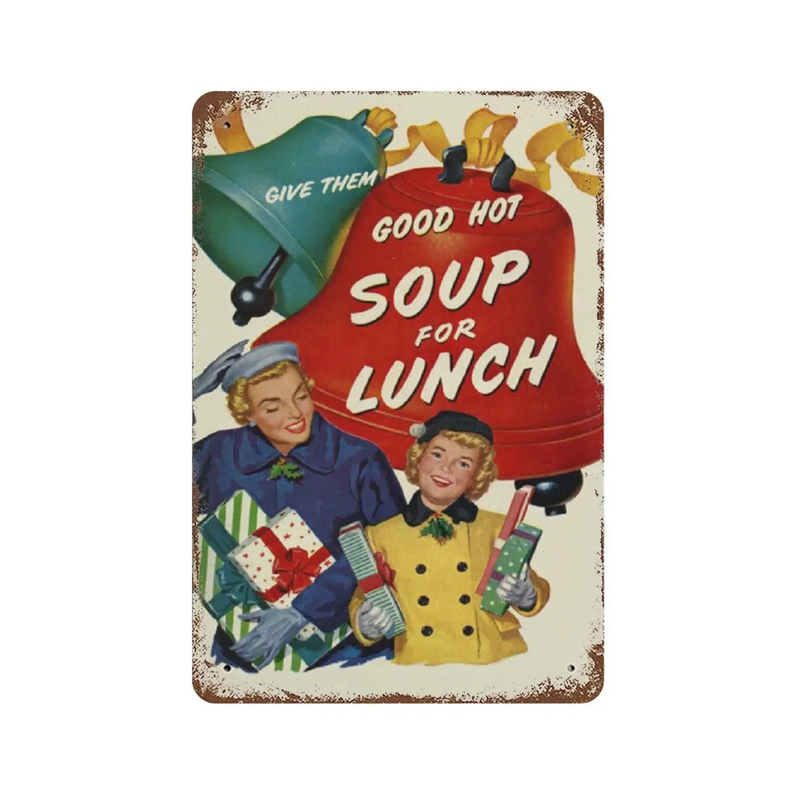 Vintage Metal Tin Sign Plaque,Christmas Hot Soup Advertisment Tin Sign,Man cave Pub Club Cafe Home Decor Plate，Birthday Anniver