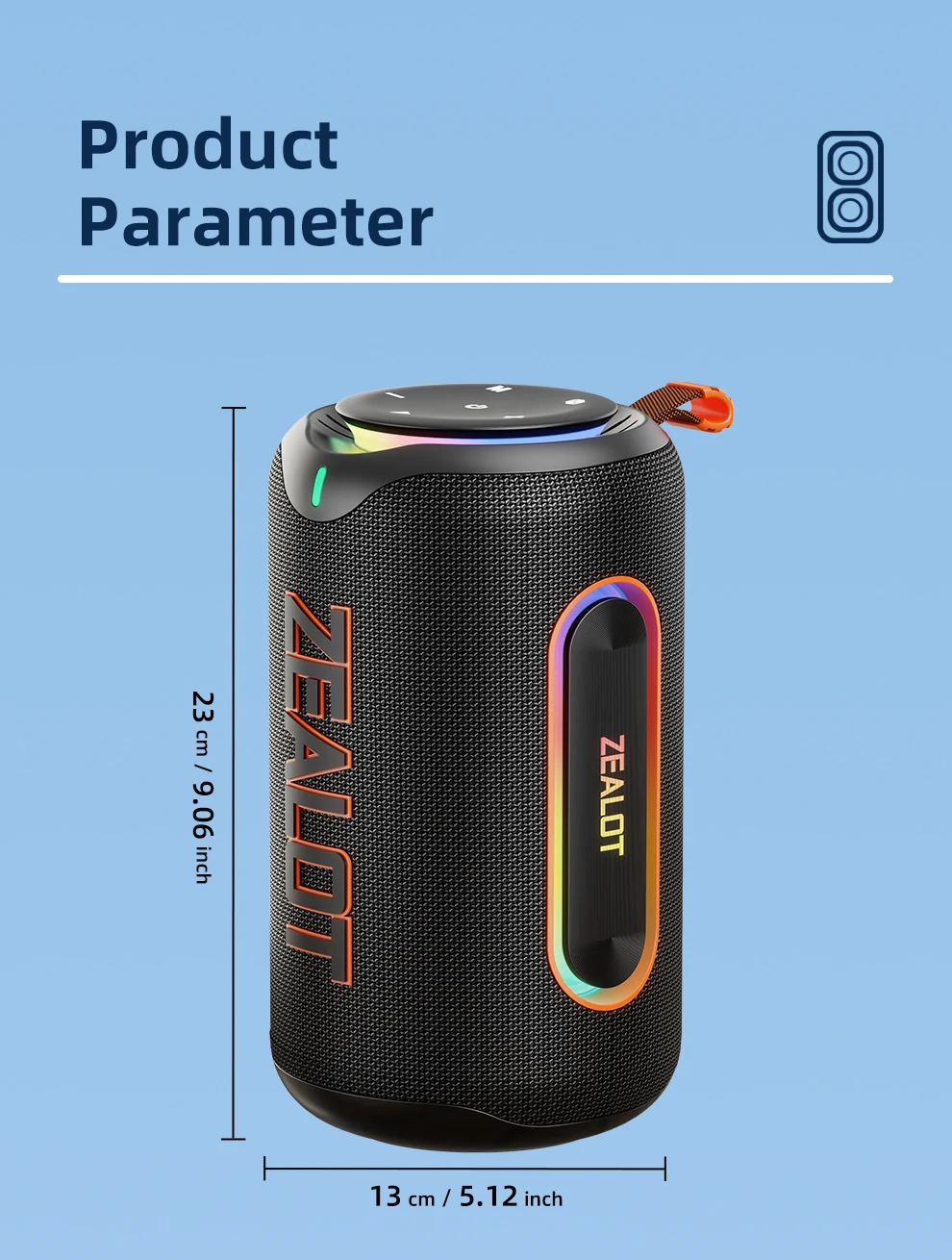 ZEALOT-MP1 Bluetooth-Lautsprecher für den Außenbereich, 60 W Ausgangsleistung, Bluetooth 5.3-Lautsprecher, Stereo-Sound, IPX6 wasserdicht, Micro-SD-Karte, RGB-Licht – Detail 1