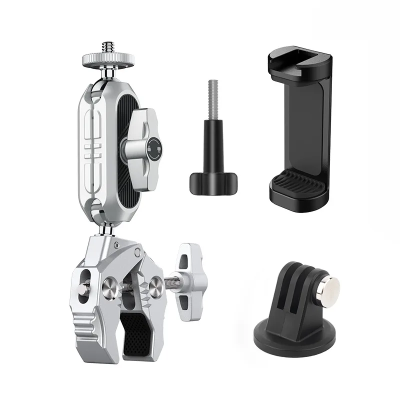 Sports Camera Bracket for Gopro12 Insta360 with Magic Arm Ball Head Motorcycle Crab Clamp for Iphone DJI Action Camera Cycling