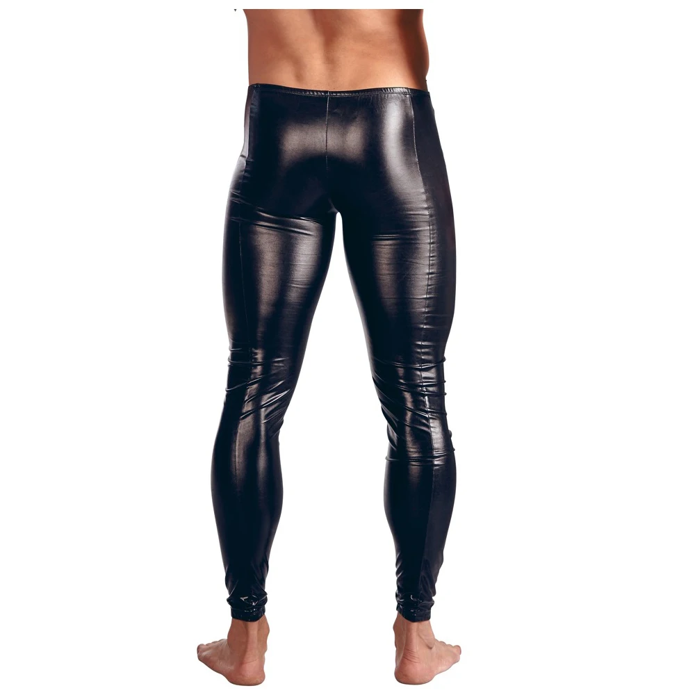 High Elastic Mens Black Faux Leather Latex Pencil Leggings Wetlook Bondage Pants Gay Male Fashion Tight Boxer Underwear XS-XXL