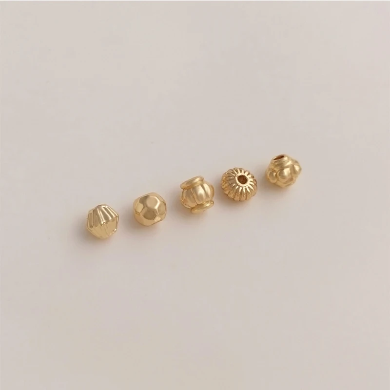 14K Gold Plated Brass Pumpkin Lantern 4mm Tiny Bead Spacers for Diy Jewelry Making Wholesale Bead Supply