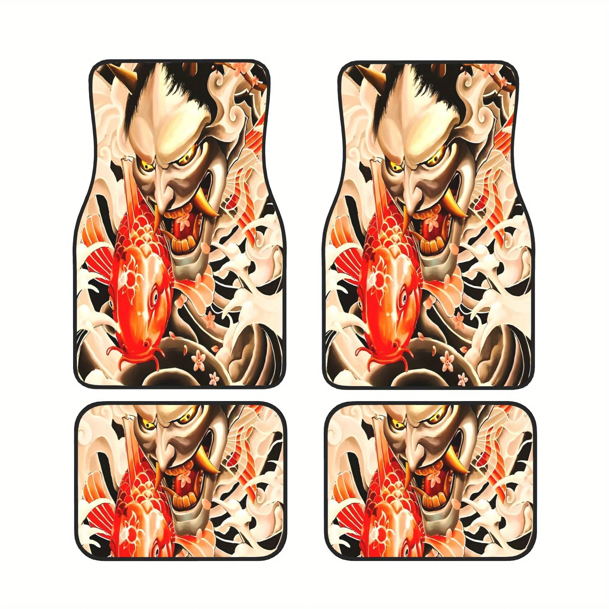 The Japanese Oni And Koi Coexist In A Single Space. This Set Of Four Universal Car Mats Is Designed To Fit Both Front And Rear F