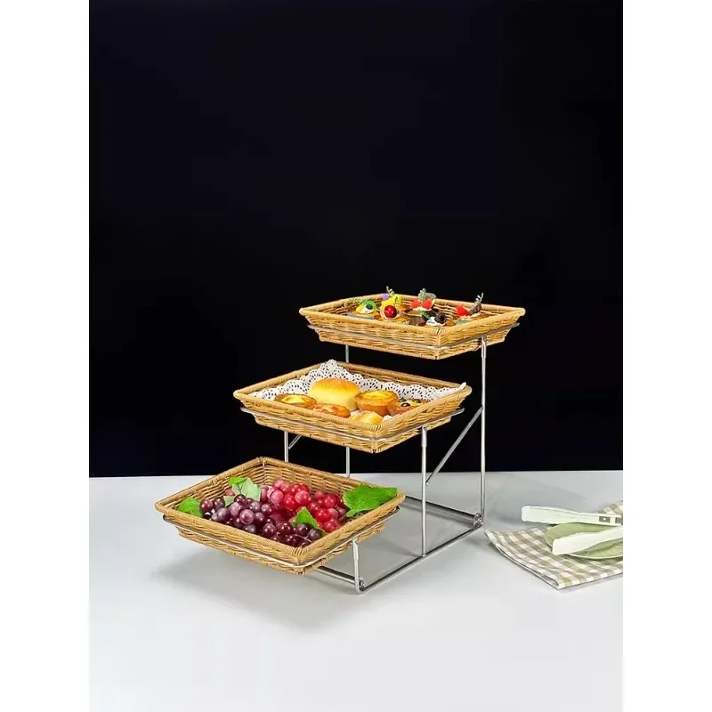 Three-layer buffet display plate Fruit bread cake Dim sum egg tart Hotel restaurant Food display stand