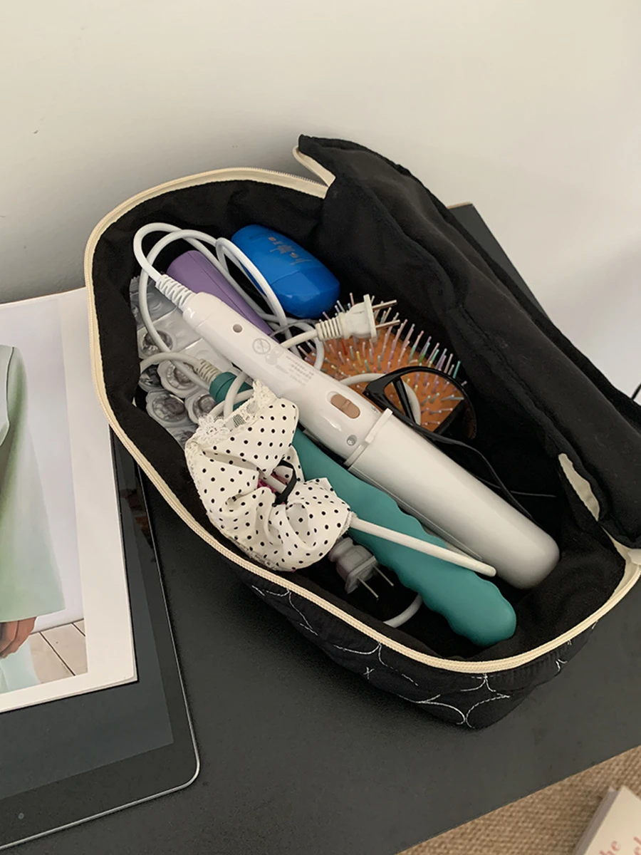 حقيبة تخزين مجفف الشعر ذات سعة كبيرة، حقيبة مستحضرات التجميل المحمولة للنساء، حقيبة مستحضرات تجميل، حقيبة أدوات الزينة، منظم السفر