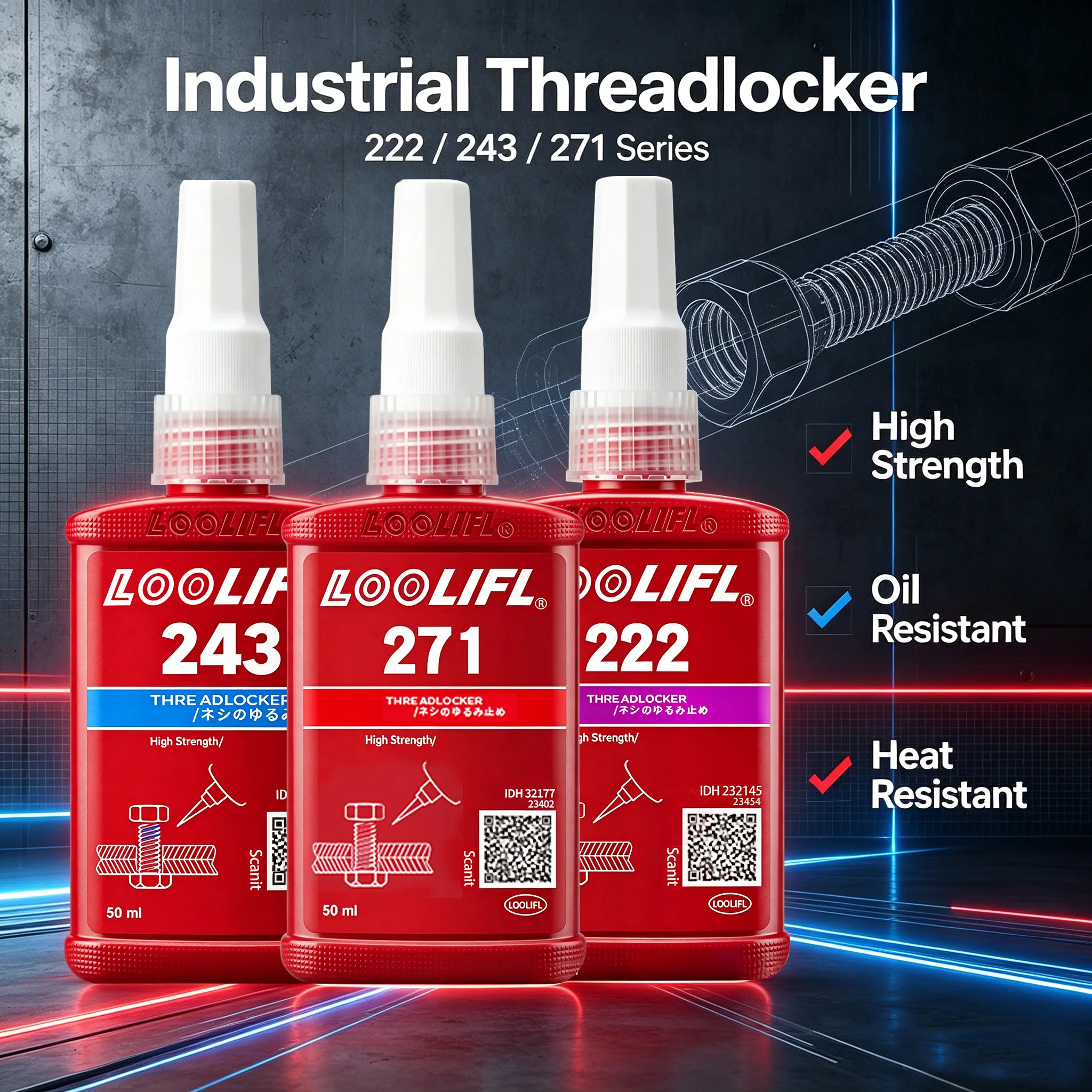 High Medium Strength Threadlocker 222 243 271 Bolt Anti-Loos