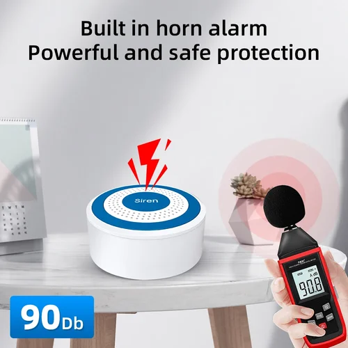 Imagen 2 del producto MULO Mini sirena de alarma inalámbrica 433MHz sonido y luz sirena estroboscópica interior sirena de bocina de alto decibelio para sistema de alarma de seguridad para el hogar