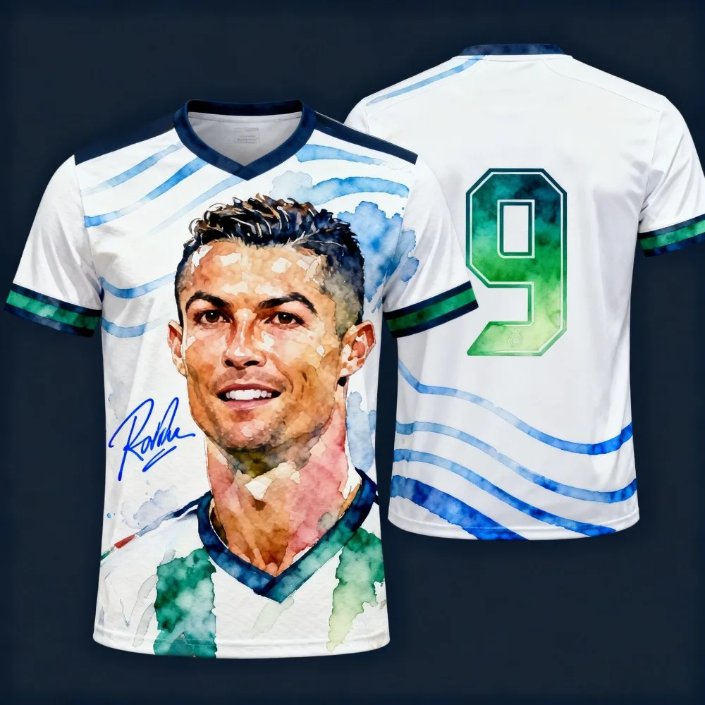 

Sports Shirt with Ronaldo Pattern Running Perfect Gift for Soccer Fans Soccer Jersey Men'S Football Jersey Youth Round Neck