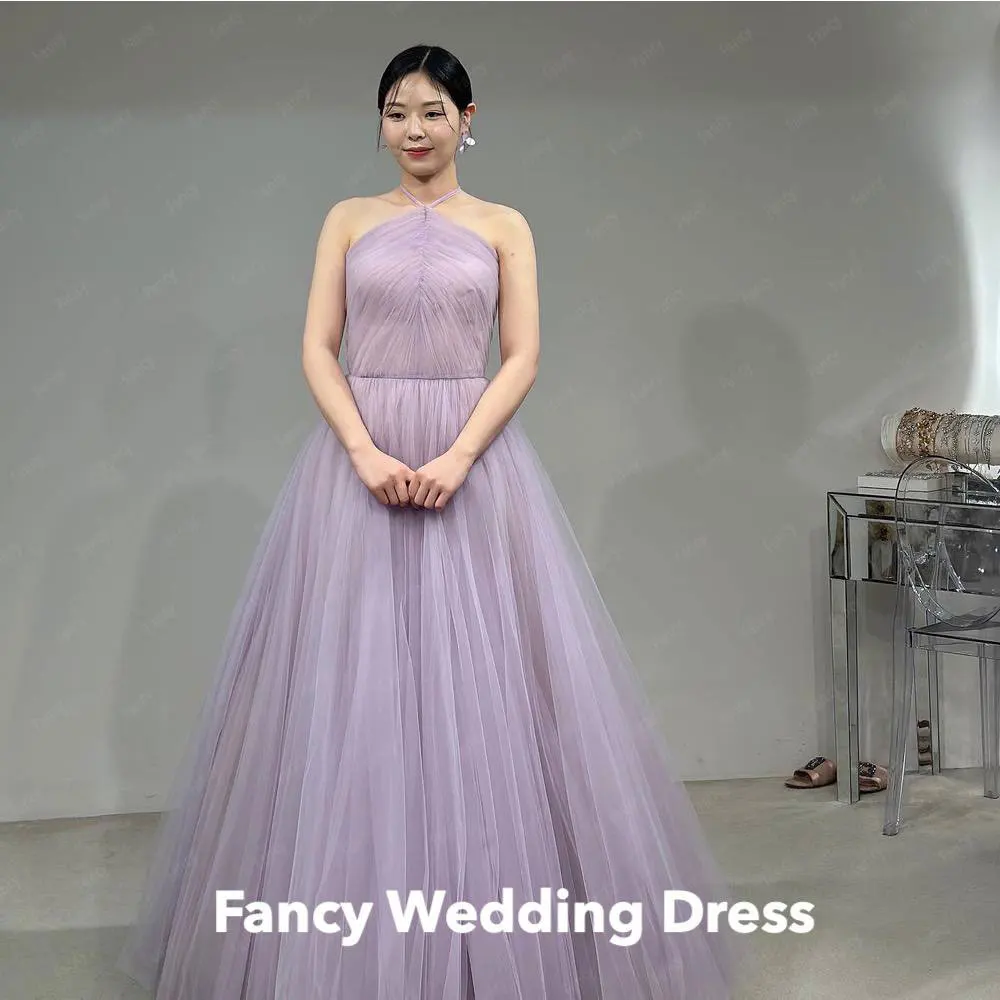 Fancy Fairy Halter Light Purple Korea Wedding Dress Photo Shoot A Line Tulle Bridal Gown Sleeveless 웨딩드레스 customized