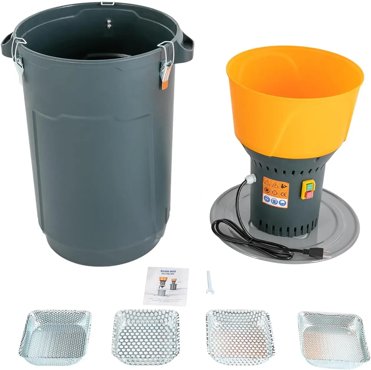 Corn Grinder Electric 60L Grain Mill Grinder With 5 Pcs Sieves,Flour Mill Wheat Grinder With 15.8 Gallon Detachable Bucket &