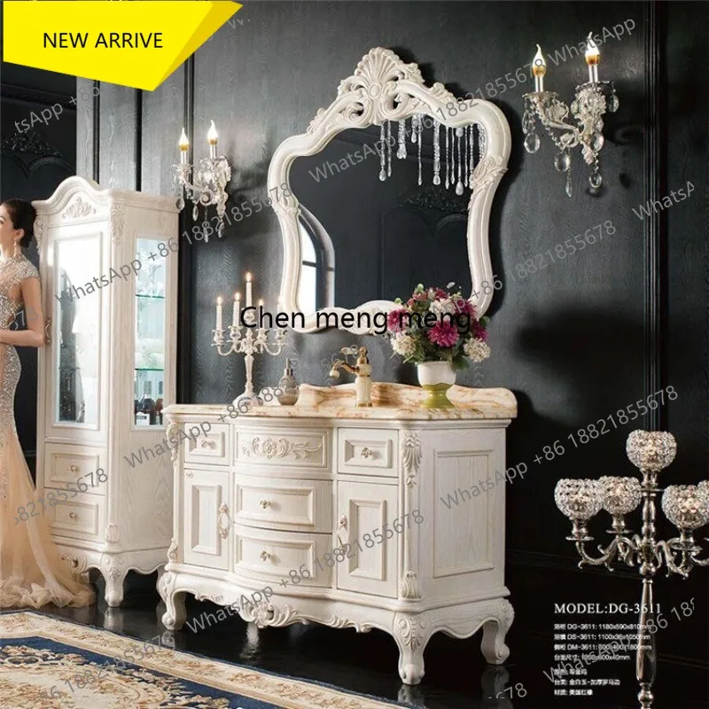 B178 European red oak bathroom cabinet Solid wood bathroom cabinet Wash table Marble floor wash basin cabinet