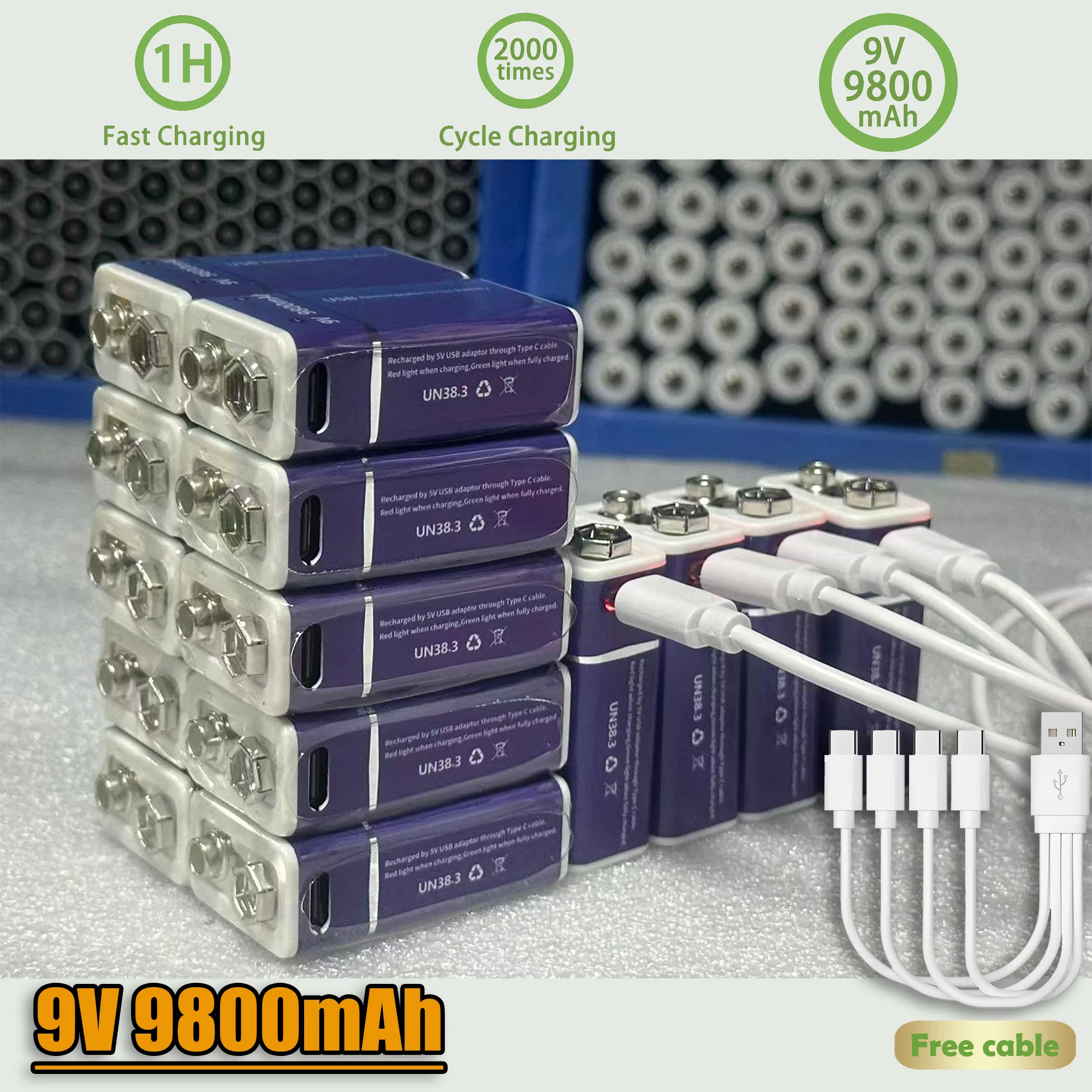 Original 9V Li-ion Rechargeable Battery  with Type-C Port For Multimeter, Microphone, Toy, KTV Use, Long Lasting Power