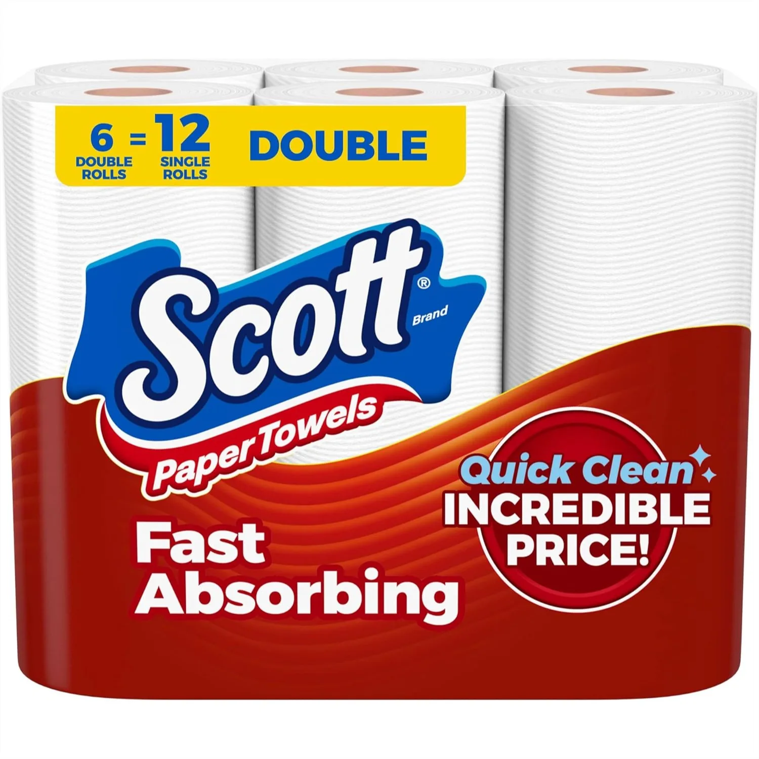 

Paper Towels, 6 Double Rolls = 12 Regular Rolls, 108 Sheets Per Roll, Deep-Cleaning Ridges, Virtually Lint Free
