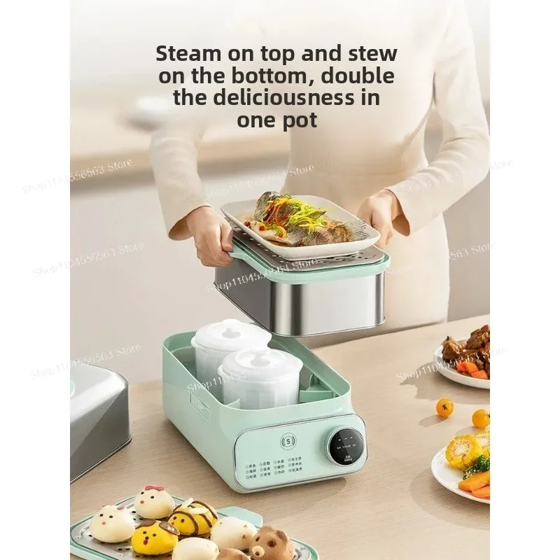 220V 스테인리스 스틸 전기 음식 찜기 - 다기능 2-in-1 찜 및 조림용 소형 사각 디자인