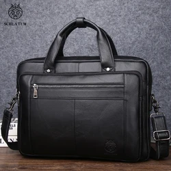 SCHLATUM Genuine Leather Bussiness Briefcases Black for Men luxury handbags Laptop Briefcase Bags 16 inch Office Computer bag