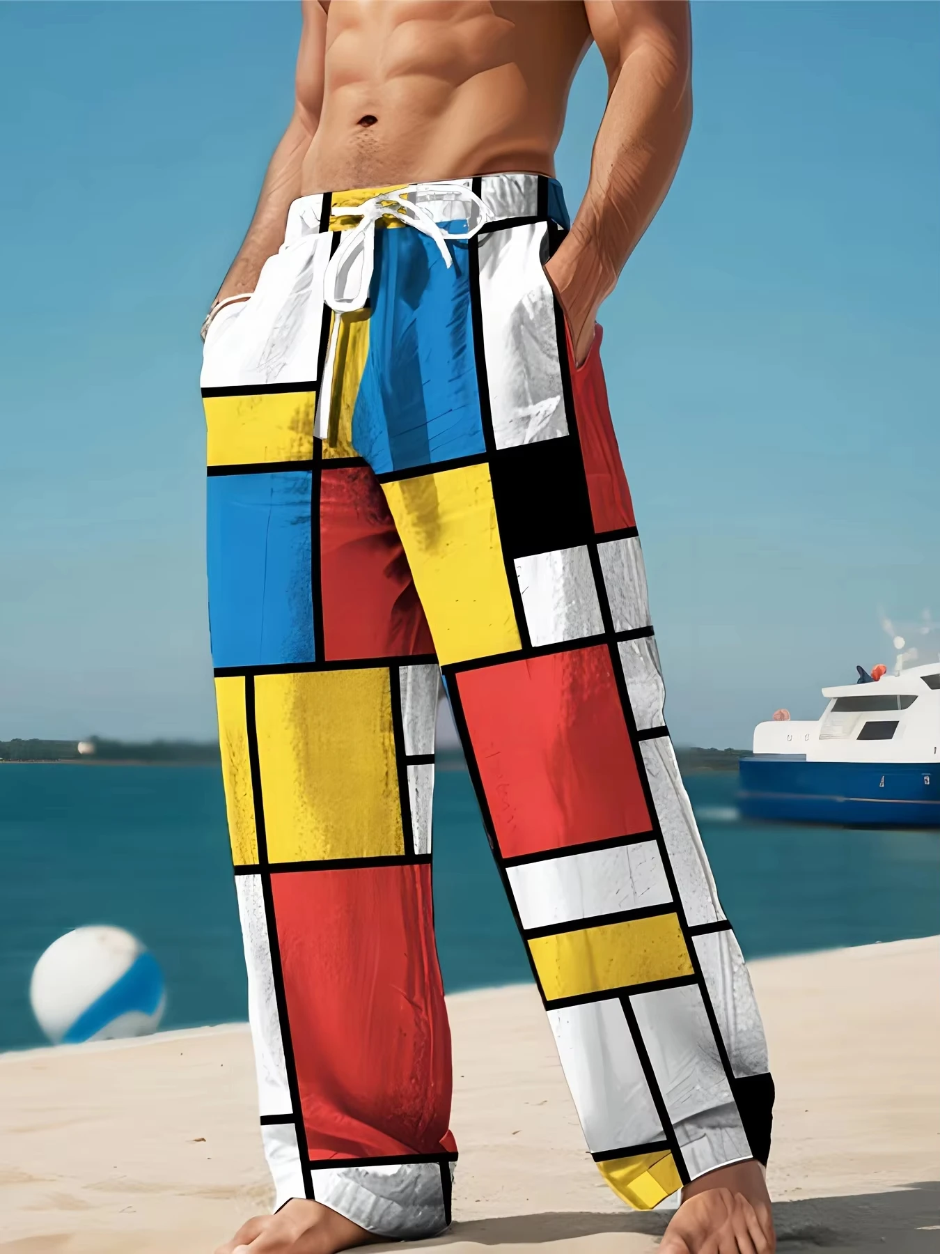 

Men's and Women's Loose and Comfortable Geometric Patterns 3D Printed Loose Pants Elastic Casual Summer