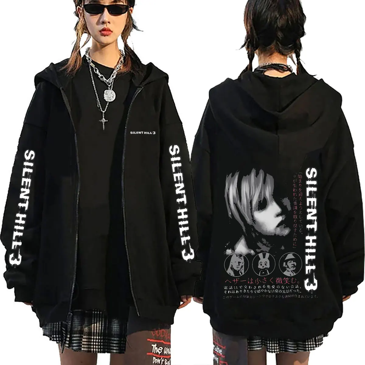 Horror-Spiel Silent Hill Zipper-Hoodie Herrenmode Lässige Vintage-Reißverschlussjacke Unisex Gothic Rock Oversized Zip-Up-Sweatshirt – Detail 2