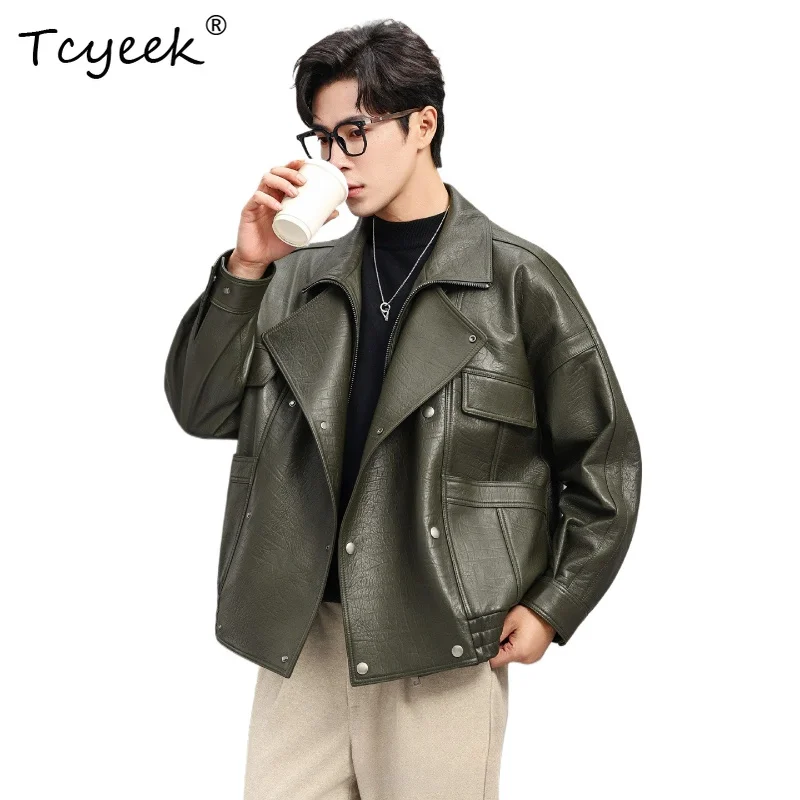 Tcyeek Real Leather Jacket Men High-end Sheepskin Mens Jacket Motorcycle Genuine Leather Coat Autumn Winter Clothes 2026 Jaqueta